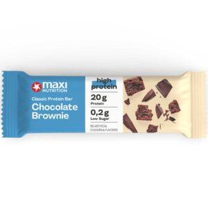 MaxiNutrition Classic Protein Bar Chocolate Brownie 40g – Riegel in der Verpackung mit Schokostücken