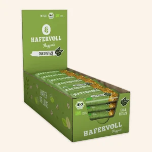 HAFERVOLL Organic Flapjack Chia & Pistachio 60g – im Verkaufstray (18 Stück)