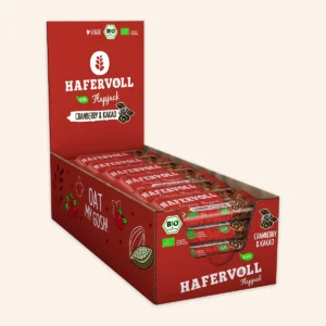 HAFERVOLL Organic Flapjack Cranberry & Cocoa Nib 60g – im Verkaufstray (18 Stück)