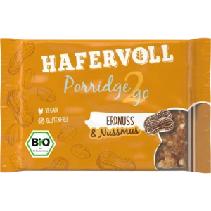 HAFERVOLL Porridge2go Erdnuss 55g – veganer, glutenfreier Bio-Haferbrei im Beutel