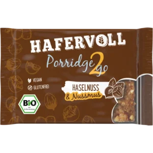 HAFERVOLL Porridge2go Haselnuss 55g – veganer, glutenfreier Bio-Haferbrei im Beutel