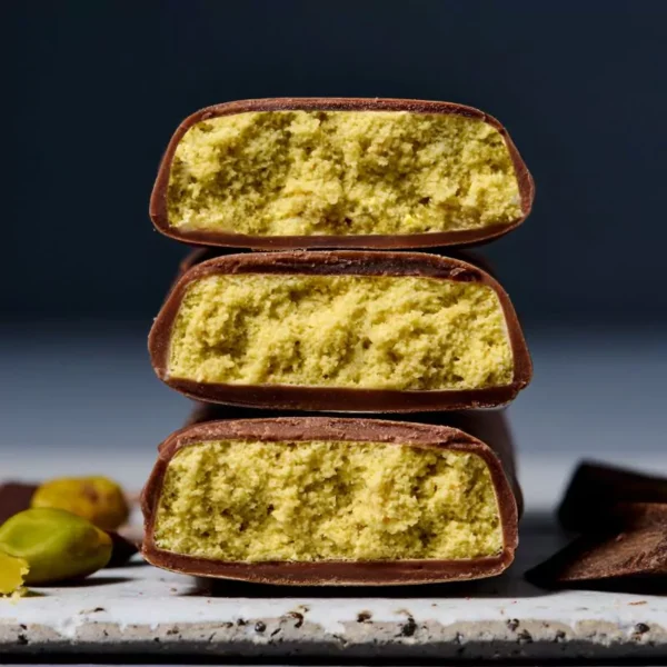 MaxiNutrition Creatine Protein Bar Chocolate Pistachio 40g – angeschnittener Riegel