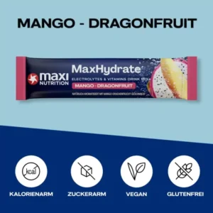 MaxiNutrition MaxHydrate Classic Elektrolyt Drink Stick Mango Dragonfruit 10x16g – USP-Grafik