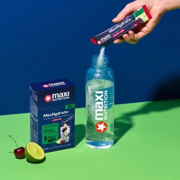 MaxiNutrition MaxHydrate Energy Elektrolyt Drink Stick Cherry Lime 8x16g – Zubereitung