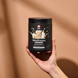 MaxiNutrition MaxPresso Protein Kaffee White Mocha 300g – Dose in der Hand