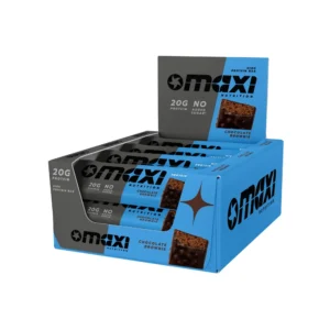 MaxiNutrition Classic Protein Bar Chocolate Brownie 40g – geöffnete Displaybox mit mehreren Riegeln freigestellt