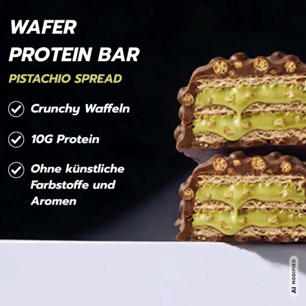 MaxiNutrition Protein Waffle Bar Pistachio Spread 39g – Produktvorteile: crunchy Waffeln, 10 g Protein, ohne künstliche Zusätze