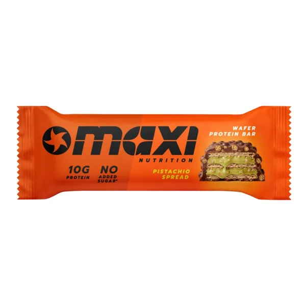 MaxiNutrition Protein Waffle Bar Pistachio Spread 39g – verpackter Waffelriegel mit Pistaziencreme